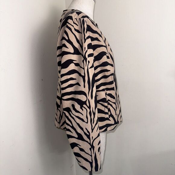 CHICOS Jacket Size 2 Black Brown Zebra Stripe Animal Print Zip Front Long Sleeve - Picture 6 of 9